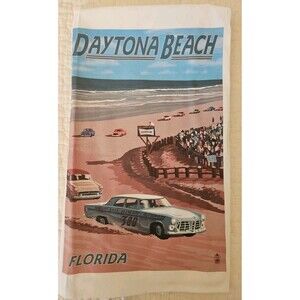 Retro Linen Daytona Beach Car Hand Kitchen Tea Dish Towel  NEW